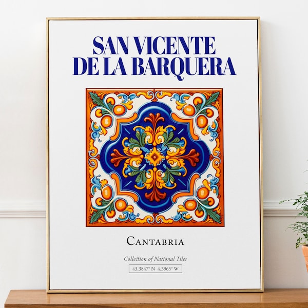 San Vincente de la Barquera, Kantabrien, Spanien, Ästhetische Folklore Traditionelle Fliese, Wand Kunst Dekor Druck Poster, Wohnheim Wand dekor