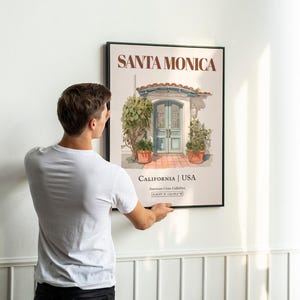 Santa Monica Watercolor Print, Minimalist Entrance Door Wall Art image 4