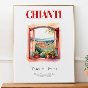 Chianti (Toscana, Italia) Reise Poster, Traditionelle Fenster Aquarell Illustration Wand Dekoration, Italien Liebhaber Geschenk
