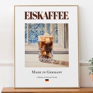 Eiskaffee on Maiolica Tile, Traditional German Beverage Drink Print Poster, Kitchen and Bar Wall Art image 1