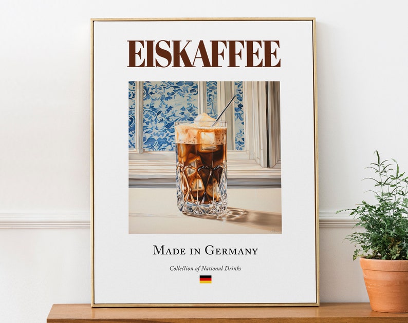 Eiskaffee on Maiolica Tile, Traditional German Beverage Drink Print Poster, Kitchen and Bar Wall Art image 1