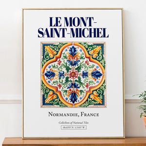 Le Mont-Saint-Michel, Normandie, France, Aesthetic Minimalistic Traditional Tile, Wall Art Décor Print Poster, Bedroom Wall Decor