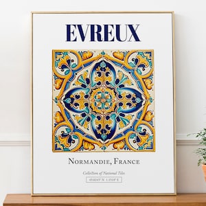 Evreux, Normandía, Francia, Azulejo tradicional estético popular, Póster con impresión de arte de pared, Arte de pared para baño