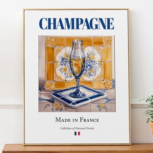 Champagne su piastrelle di maiolica, poster di bevande tradizionali francesi, decorazione da parete per cucina e bar