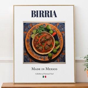 Birria Traditioneel Mexicaans eten, muurdecoratie keuken en café, poster poster pittige stoofpot, cadeau voor foodliefhebber