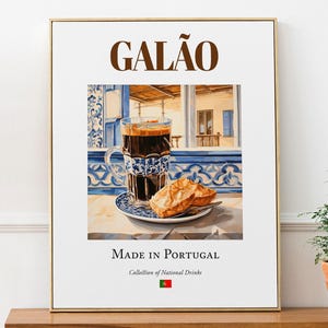 Galão Drink Art Print: Traditional Portugal Beverage on Azulejo Tile