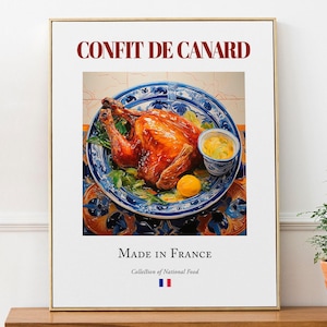 Confit de Canard on Maiolica tile plate, Traditional French Food Wall Art Print Poster, Kitchen and Café Decor, Foodie Gift