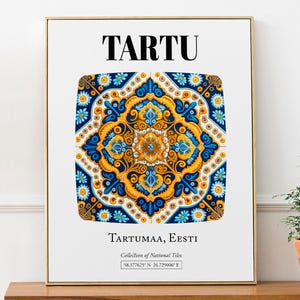 Tartu, Tartumaa, Eesti, Traditional Tile Pattern Aesthetic Wall Art Decor Print Poster