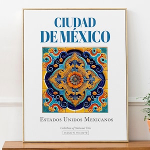 Ciudad de México Tile Art Print: Mexican Folk Decor Poster