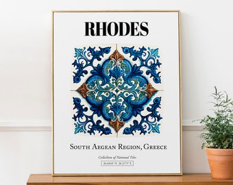 Rhodes Intricate Tile Art Poster: Greek Island Legacy in Wall Decor