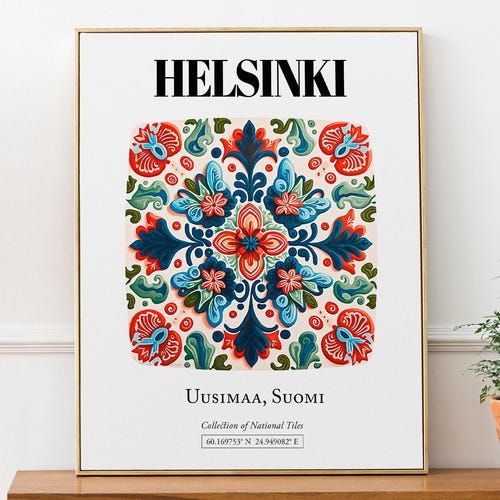 Helsinki Finland Tile Art Print: Traditional Finnish Design - Etsy