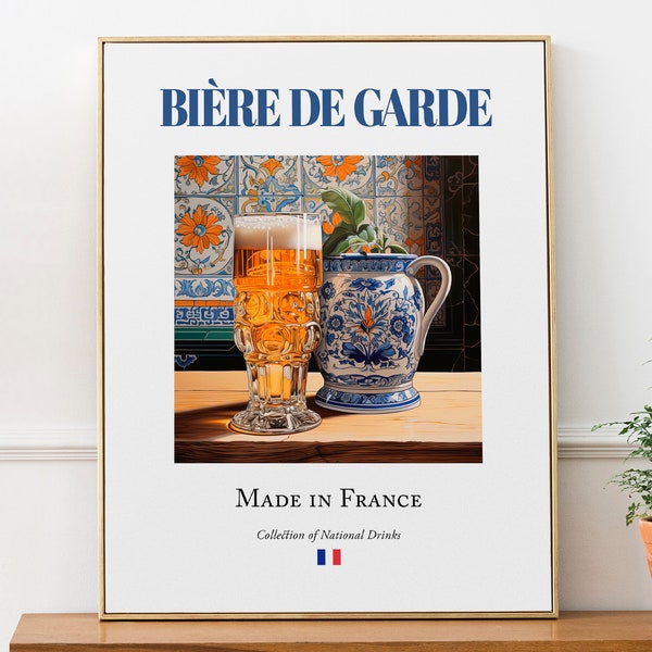 Bière de garde sur carreau de majolique, affiche imprimée boisson traditionnelle française (boisson), art mural cuisine et bar