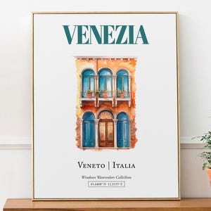 Venezia (Veneto, Italia) Travel Print Poster, Traditional Window Watercolor Illustration Wall Art, Italy Lover Gift
