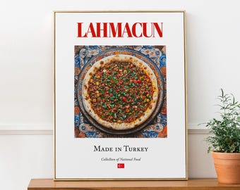 Lahmacun Traditional Turkish Cuisine, Kitchen and Restaurant Decor, Turkish Pizza Print, Foodie Gift