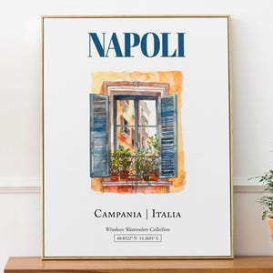 Napoli (Campania, Italia) Travel Print Poster, Traditional Window Watercolor Illustration Wall Art, Italy Lover Gift