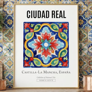 Ciudad Real Spain Tile Art Print, Traditional Wall Decor