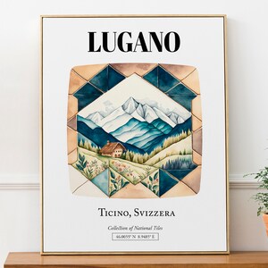 Lugano, Tessin, Schweiz, Traditionelle Fliesenmuster Ästhetisches Wand Kunst Dekor Print Poster