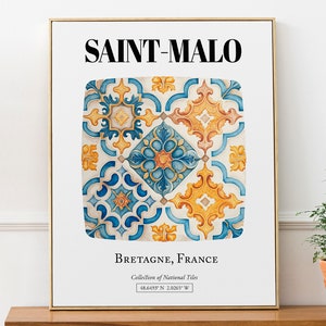 Póster decorativo de pared con diseño de azulejos tradicionales de Saint-Malo, Bretaña, Francia