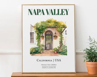 Napa Valley Watercolor Print, Minimalist Entrance Door Art