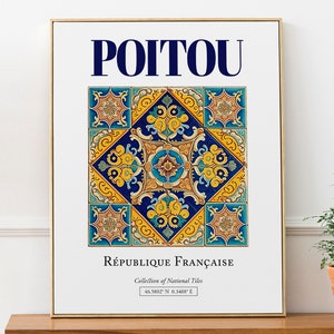 Poitou, Francia, Piastrelle tradizionali folk estetiche, Poster di stampa di decorazioni murali, Decorazioni murali per cucina