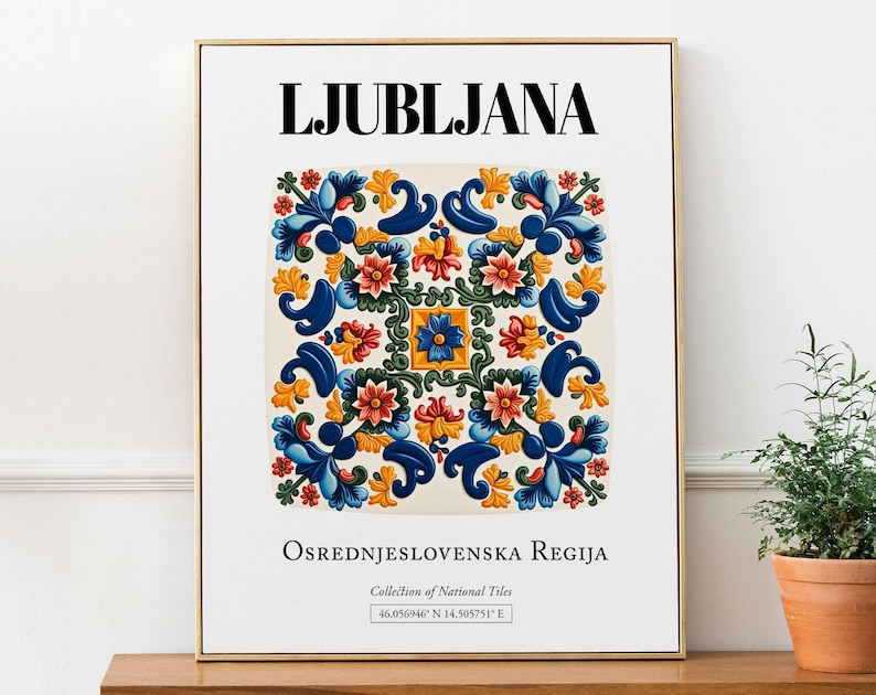 Ljubljana Slovenia Tile Art Print: Traditional Pattern Decor image 1