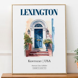 Lexington, Kentucky, USA, Aesthetic Minimalistic Watercolor Door, Wall Art Print Poster, Living Room Wall Decor