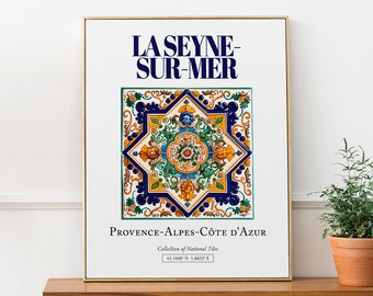 La Seyne-sur-Mer, Provenza-Alpes-Costa Azul, Francia, Azulejo tradicional minimalista estético, cartel impreso de decoración de arte de pared, arte de sala de estar