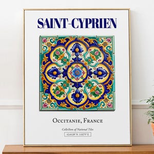 Saint-Cyprien, Occitanie, France, Aesthetic Folk Traditional Tile, Wall Decor Print Poster, Living Room Decor