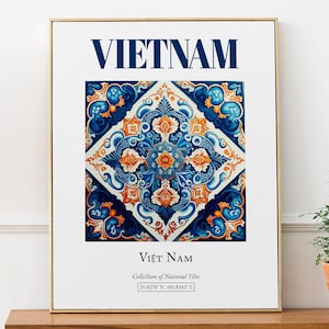 Vietnam, Aesthetic Traditional Tile, Wall Art Décor Print Poster, Kitchen Wall Decor