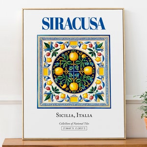 Siracusa, Sicilia, Italia, Piastrelle in maiolica tradizionale estetica popolare, Poster con stampa artistica da parete, Arte per soggiorno