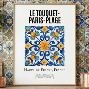 Le Touquet-Paris-Plage Tile Art Print, French Folk Art Poster