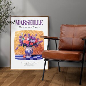 Marsella (Provenza-Alpes-Costa Azul, Francia) Marché aux Fleurs, ramo de violetas en jarrón de mayólica, póster impreso artístico para pared