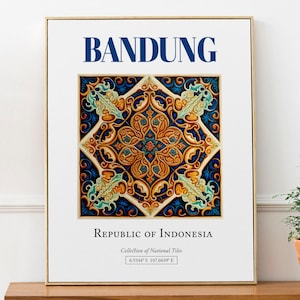 Bandung, Indonesia, Aesthetic Minimalistic Traditional Tile, Wall Art Print Poster, Living Room Art