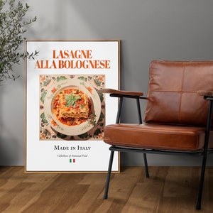 Lasagne alla Bolognese on Maiolica tile plate, Traditional Italian Food Wall Art Print Poster, Kitchen and Café Decor, Foodie Gift image 2