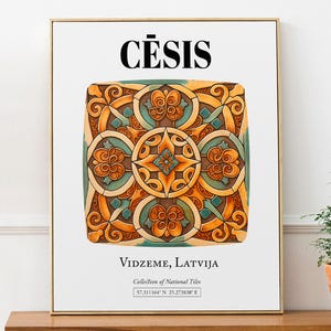 Latvian Tile Art Print, Cēsis Tile Pattern Poster