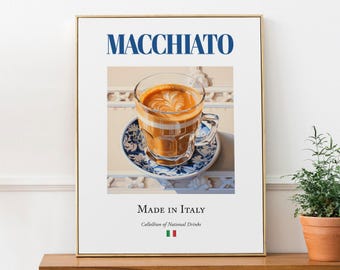 Impresión artística Macchiato: Café italiano sobre baldosa de mayólica