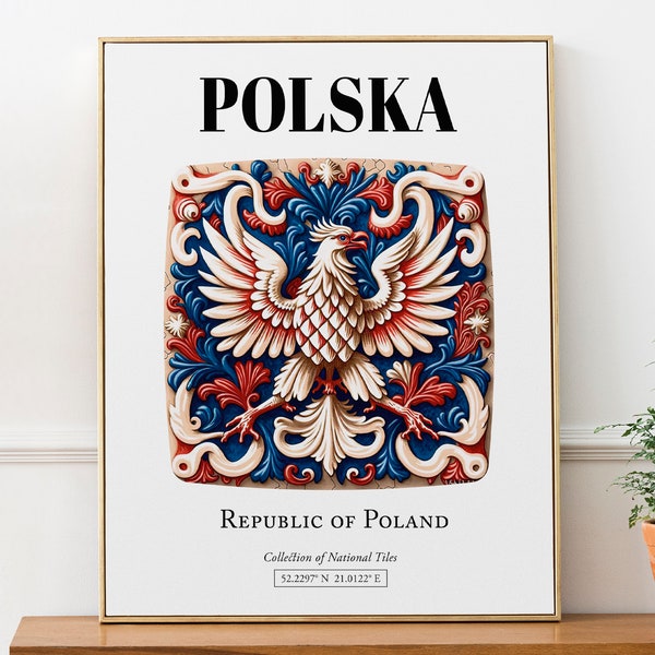 Polska (Polonia), estampado de decoración de arte de pared estético con patrón de azulejos tradicionales Póster