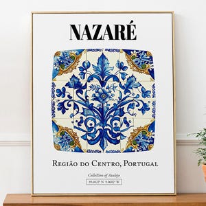 Nazaré, Região do Centro, Portugal, Traditional Tile Pattern Aesthetic Wall Art Decor Print Poster
