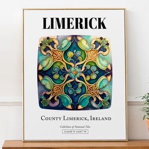 Limerick, County Limerick, Ireland, Traditional Tile Pattern Aesthetic Wall Art Decor Print Poster