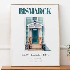 Bismarck, North Dakota, USA, Aesthetic Minimalistic Watercolor Traditional Door, Wall Art Décor Print Poster, Kitchen Wall Decor