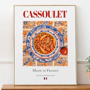 Cassoulet on Maiolica tile plate, Traditional French Food Wall Art Print Poster Foodie Gift Kitchen Wall Art