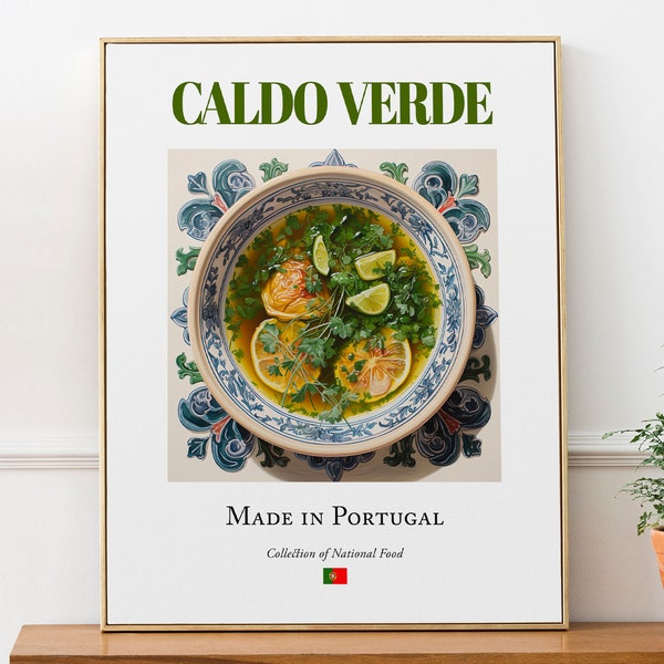 Caldo Verde auf Azulejo Fliesenplatte, Traditionelles Portugal Essen Wand Kunst Poster Poster, Küche und Café Dekor, Essen Liebhaber Geschenk