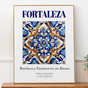 Fortaleza, Brasil, Aesthetic Minimalistic Traditional Azulejo Tile, Wall Art Décor Print Poster, Kitchen Wall Art