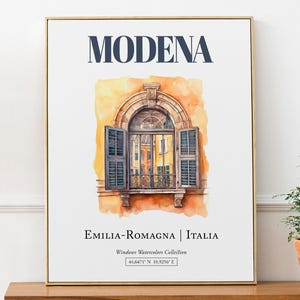 Modena (Emilia-Romagna, Italia) Travel Print Poster, Traditional Window Watercolor Illustration Wall Art, Italy Lover Gift