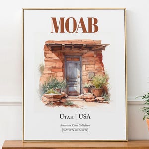 Moab, Utah, USA, Aesthetic Minimalistic Watercolor Traditional Door, Wall Art Décor Print Poster, Living Room Art