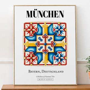 München, Bayern, Deutschland, Traditional Tile Pattern Aesthetic Wall Art Decor Print Poster