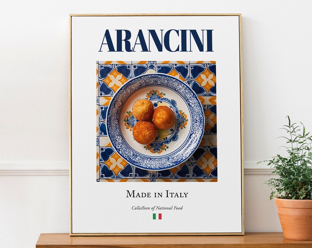 Arancini on Maiolica Tile Plate, Traditional Italian Food Wall Art