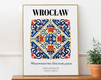 Wrocław, Województwo Dolnośląskie, Traditional Tile Pattern Aesthetic Wall Art Decor Print Poster
