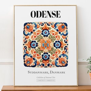 Odense Dänemark Fliesenmuster Kunstdruck, Skandinavisches Dekor