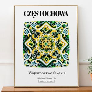 Impresión artística de azulejos de Czestochowa, Polonia, decoración del hogar con motivos tradicionales